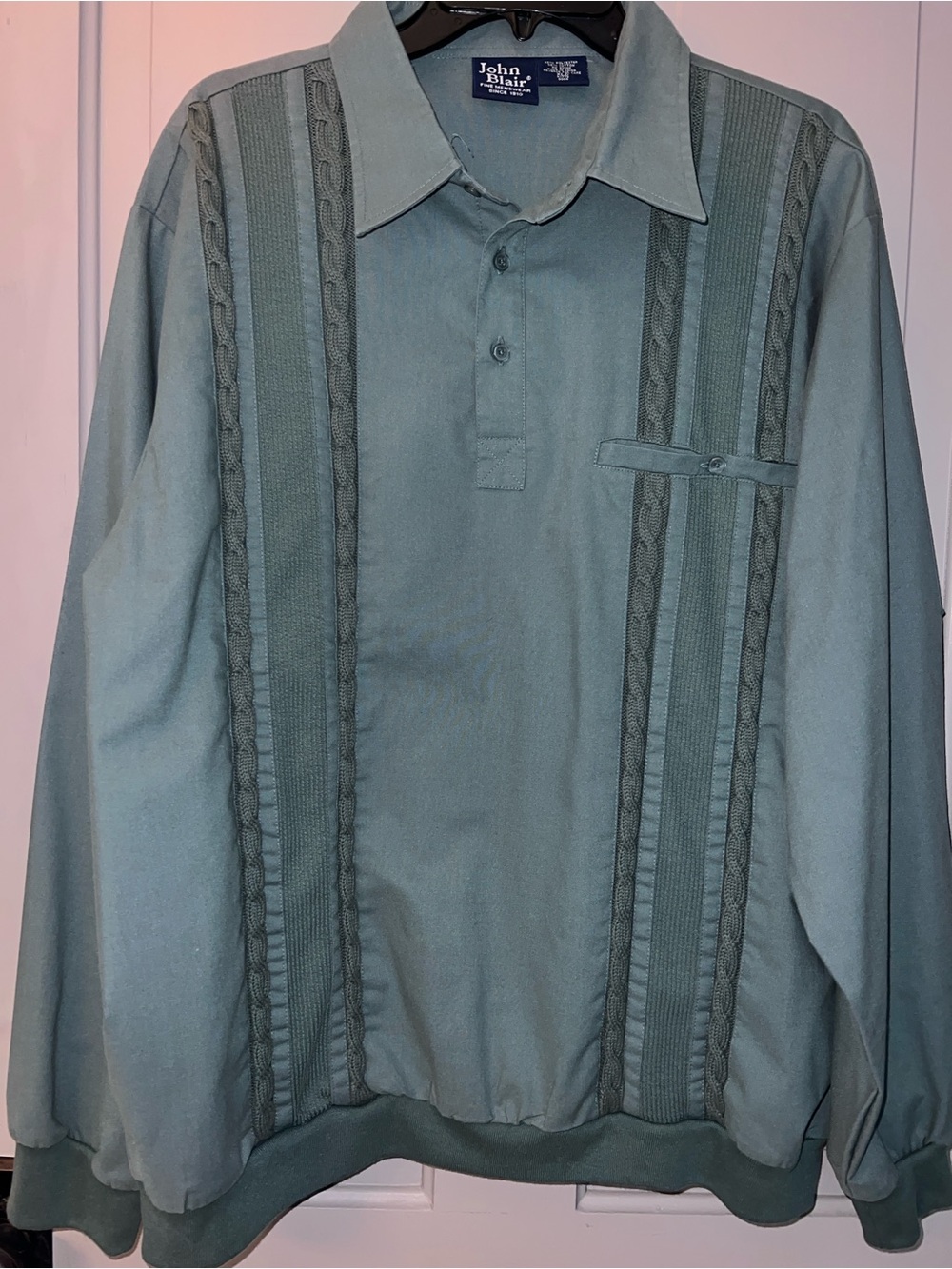 Vintage John Blair Long Sleeve Polo XL Cable Knit Design